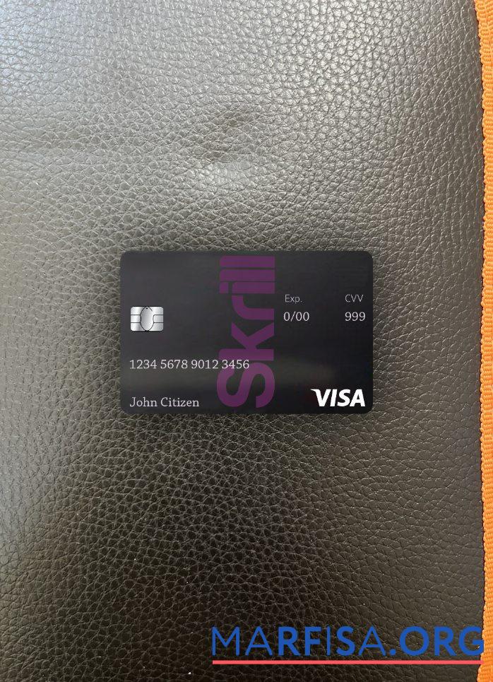 Downloadable Skrill Visa Debit card template in PSD format, completely editable photolook